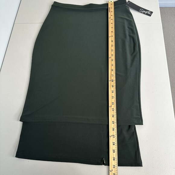 Sympli Re-Zip Midi Skirt Size 10 Green Juniper Classic Pull on Straight - Picture 10 of 13